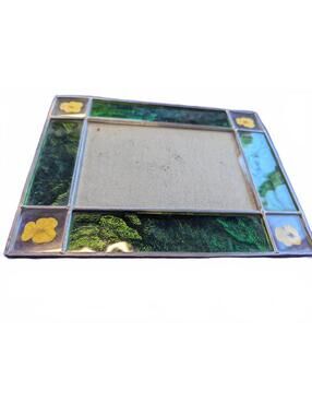 Decorative green stained glass Frame with Yellow Floral Design